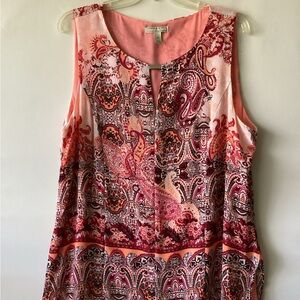 Dana Buchman Red and pink, paisley print. Sleeveless Tank Top